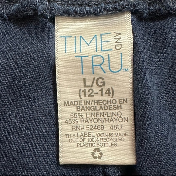 Time and Tru Linen Blend Navy Blue Wide Leg Pull On Pants, Sz Large - Picture 9 of 12